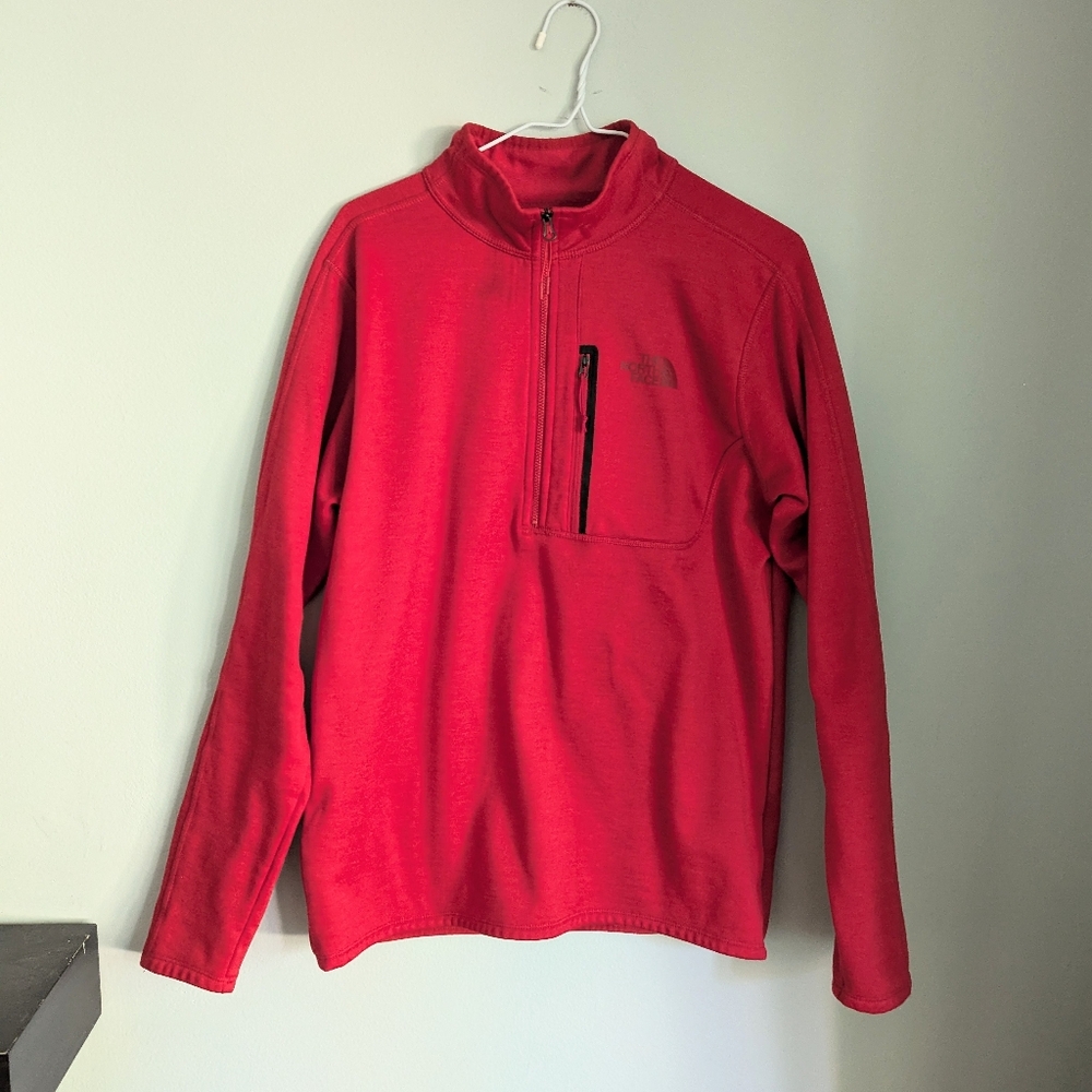 The North Face Mens Medium Mid-weight Smooth-faced Fleece 1/4Zip Pullover Red 44
